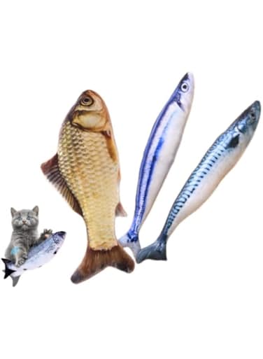 Coodipet Catnip Toys 3 Pack Simulation Fish Shape Realistic Fluffy Catnip Doll Interactive Pets Pillow Chew Bite Supplies For Cat Kitten Kitty, Assorted, Qdy Catnip Toys