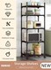 5 Tier Storage Shelves, Stable Kitchen Shelf Organizer, Storage Rack with Wheels, Removable Free Standing Rack with Hooks, Multipurpose Rack, Shelving Unit for Warehouse Basement Kitchen Living Room pantry