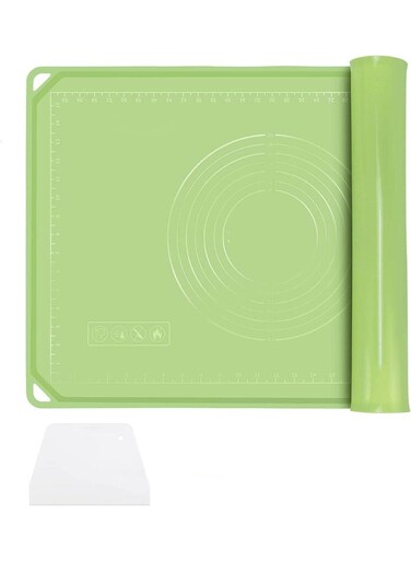 Pastry Mat Kit, Extra Thick Large Non Stick Baking Mat, with Edge Heighten, Reusable Food Grade Silicone Dough Rolling Mat, for Making Cookies, Macarons, Bread, Green