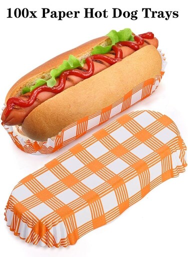 Hot Dog Trays, 6'' Paper Food Trays Eco Friendly, Rectangular White Fluted Hot Dog Tray, Disposable Food Tray for Sandwiches and Hamburgers Hot Dog Cart Accessories