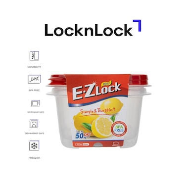 LocknLock EzLock 970ml Square Food Storage Containers &ndash; Set of 2, Stackable &amp; Microwave-Safe