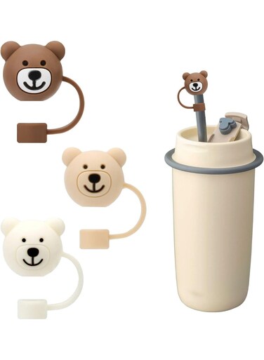 3 Piece Bear Straw Sleeves, Silicone Straw Covers Bear Straw Covers, Reusable Portable Dustproof Straw Covers Cute Cartoon Straw Covers Over Silicone Straw Tips
