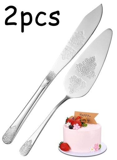 Pcs Cake Cutting Set, Stainless Steel Cake Knife and Server Spatula Set, Elegant Cake Cutter for Wedding Birthday Parties Anniversary, Pizza &amp; Pie Server, Silver