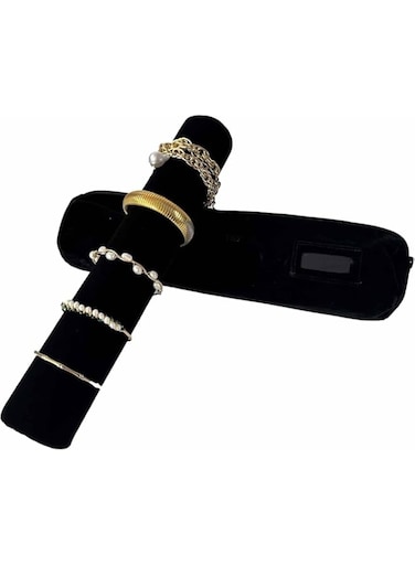 Tazweeq Velvet Jewellery Roll Bag for Bracelets, Bracelets, Watches, Great Jewellery Organiser for Travelling (Black)