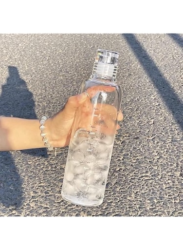 DIALFA Leak-Proof BPA-Free Water Bottle with Time Marker, Large Capacity Plastics Drink Bottle for Office, Gym, Outdoor Sports (750 ml, clear)