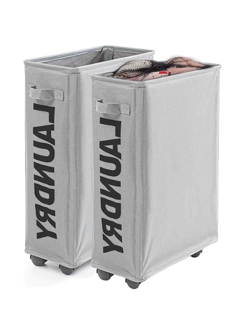 STAYOUNG 2PCS 40L Laundry Hamper - Children&#39;s Storage Basket On Wheels, For Bathroom, Laundry Corner, Clothes, Yoga Mats, Toys (Light Grey)
