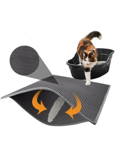 PETO 24"x18" Cat Litter Mat Litter Trapping Mat, Honeycomb Double Layer Design Waterproof Urine Proof Trapper Mat for Litter Boxes (Grey)