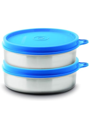 Signoraware Mini Mate Steel Container (With Plastic Lid) Set of 2, 60 ml Each, Blue