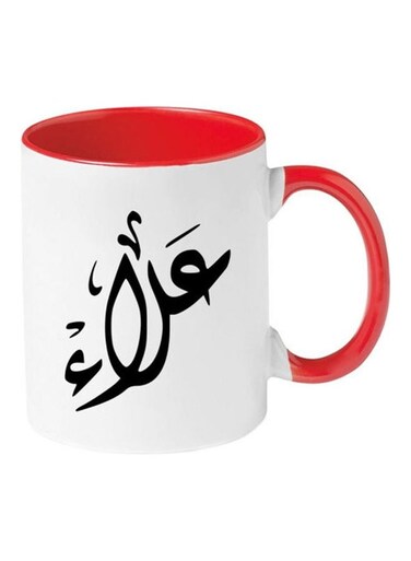 Alaa Arabic Name Calligraphy Printed Mug Red/White