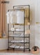 Double Rods Clothes Rack with Roller, Metal Garment Rack with Shoe rack and Hooks, Multipurpose Clothes Hanger Organizer,Suitable for Bedrooms, Balconies and Living room (Black)