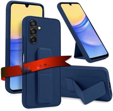 Samsung Galaxy S25 Case Cover Magnetic Car Mount Kickstand &amp; Holder, Premium Silicone Vertical &amp; Horizontal Hand Strap and Grip with Multi Stand Case for Samsung Galaxy S25 5G Blue