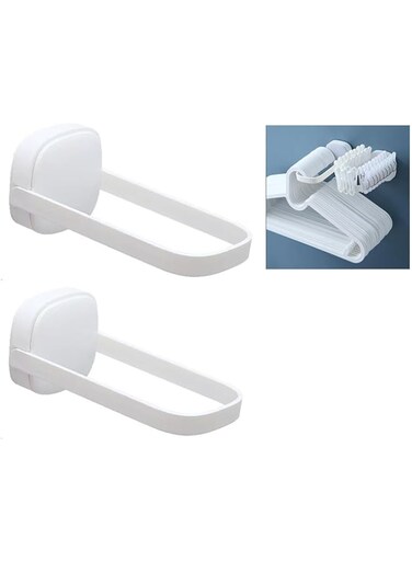 4 Pcs Traceless Nail-Free Hanger Organizer, Hanger Storage Rack for Washing Machine, Hanger Stacker for Closet Laundry Room, Clothes Hanger Storage, Wall-Mounted, Foldable, Space-Saving (White)