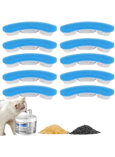 Fejytor 10 Pack Cat Water Fountain Filters Replacement Upgrade, Cat Fountain Filter Arc haped Safe Washable Animal Water for 64oz/1.8L Automatic Pet Water Fountain &amp; HAPUP Dog Kitty Spout Cat Fountain