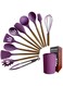 Kitchen Utensil Set, 12 Pieces, Silicone Cooking Utensils, Spatula, Heat Resistant, Wooden Spoons, Gadgets, Non-Stick Cookware (Purple)