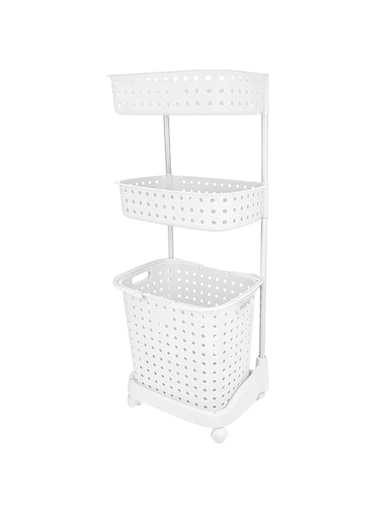 3 Layers Plastic Laundry Basket Rack With Wheels - White