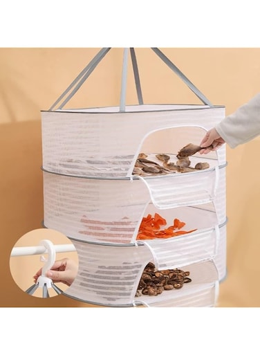 Lomeshow 3-Tier Folding Mesh Clothes Hanging Dryer, Large Laundry Drying Rack, Herb Dryer Hanging Rack with Zipper, for Plants, Buds, Fruits, Hydroponics Flowers, Vegetables, Fish, or Clothes, Doll
