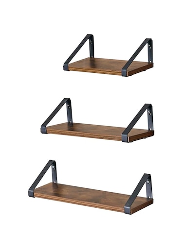 VASAGLE Floating Shelves Wall Mounted, Industrial Shelf, Set Of 3, Stable Display Stand For Living Room, Bathroom, Kitchen, Rustic Brown Ulws33Bx, &amp; Black