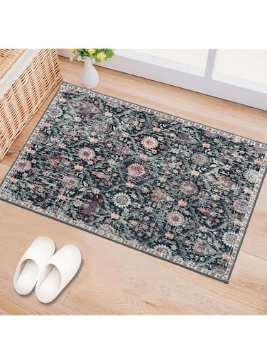 MedMad Trellis Area Rug, Entry Rug Non-Slip Washable Indoor Door Mat, Small Oriental Accent Throw Rug for Bedroom Kitchen Entryway Bathroom (06-black/Multi, 60 * 90cm)
