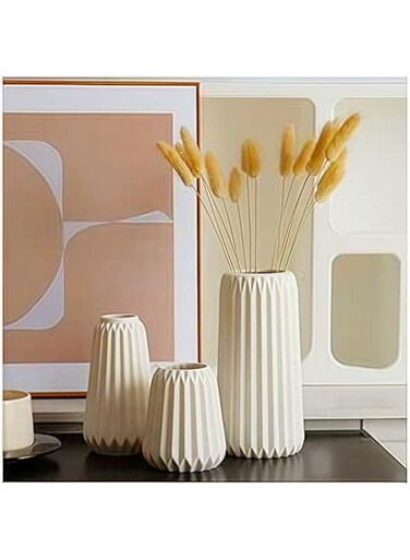 WHFEVDFY Set of 3 Ceramic Vertical Pattern Vases Ceramic Vase Flower Vases Set Modern Elegance, Versatile Decor Accents for Living Room Home Decor Dinner Table Wedding Dinner Living Room