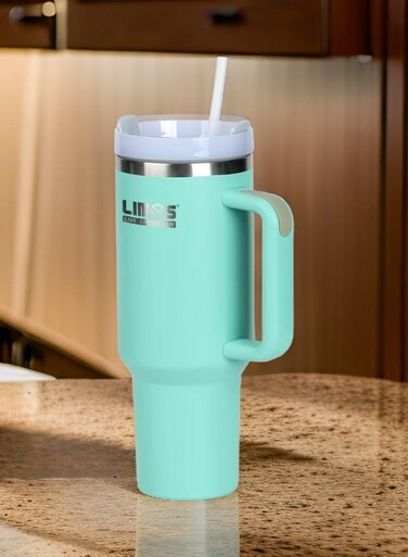 Tumbler with Handle and Straw Lid, Insulated Reusable Stainless Steel Water Bottle, Mist Color - Travel Mug for Iced Coffee and Cold Beverages, Perfect for Car and Home, 40 oz