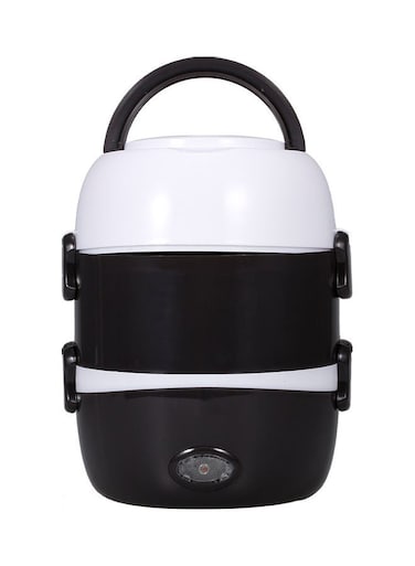 Portable Bucket-Shaped Steam Electric Lunch Box Black/White 25.5x19.5x19.5cm
