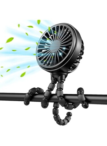KATGROCHIR Mini Stroller Fan, 3 Speed Portable Personal Fan with Flexible Tripod, USB Rechargeable Battery Operated Handheld Desk Fan small Fan for Car Seat, Bedroom, outdoors