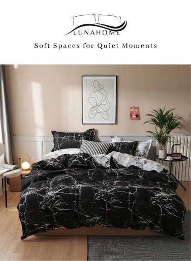 Home 6 Piece King Size ( 1 Duvet cover without filling - 220*240cm.; 1 Fitted sheet - 200*200cm+30cm.; 4 Pillow covers - 50*75cm.). Bedding Set without filling reversible style marble pattern.