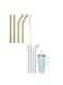 8 Pcs Reusable Stainless Steel Straws, 4 Straight + 4 Bent 13 inch Stainless Steel Straws with 2 Cleaning Brushes Golden Sliver Colors For 40OZ Tumblers
