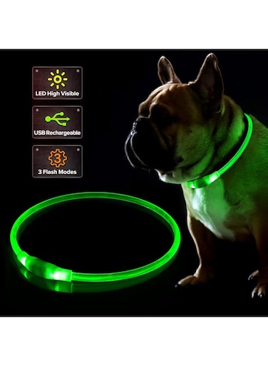 Fashion&amp;cool LED Dog Collar, USB Rechargeable Flashing Light Up Collar for Safety at Night, Adjustable Water Resistant Bright Lighted Collar for Small Medium Large Dogs 65cm Neon Green FCLED-001-03-00