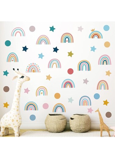CELAENO Boho Rainbow Star Dot Wall Decal Stickers for Boys Girls Kids Bedroom Removable Rainbow Wall Stickers for Nursery Room DIY Decorations