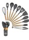 Kitchen utensil set, 12pcs silicone utensil, heat resistant cookware with Holder, wooden handle cookware for non-stick pans, silicone kitchen utensil set
