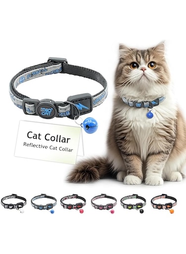 Doco Reflective Cat Collar,Fun Design With Safety Buckle (Dcat011)-Blue-1.0 X 19-31Cm