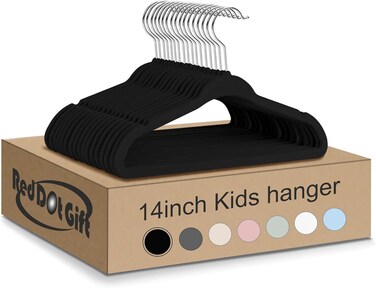 Dot Gift 30-Pack Black Velvet Kids Hangers - 14 Inch Premium Children's Hangers
