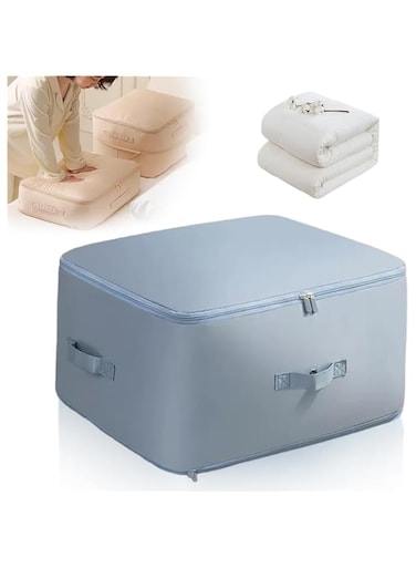 Paporich Ultra Space Saving Self Compression Organizer, Space Saver Quilt Compression Storage Bag, Premium Comforter Storage Bag Packaging Cube Bedding Storage Bag (Blue, 52x42x60cm)