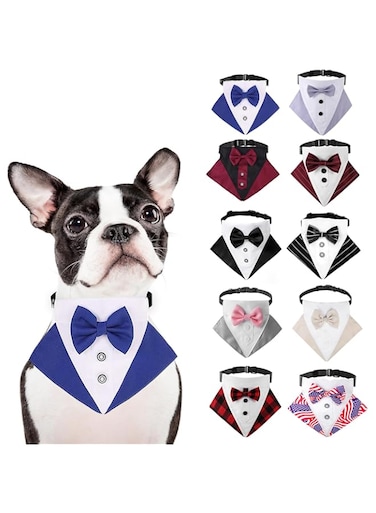 HDKUW Dog Tuxedo Formal Costume - Blue S, Wedding Bandana Collar with Bow Tie for Small to Large Dogs