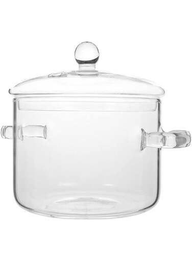 yvsay 1400ml Glass Saucepan with Cover, Stovetop Cooking Pot with Lid and Handle Simmer Pot Clear Soup Pot, High Borosilicate Glass Cookware
