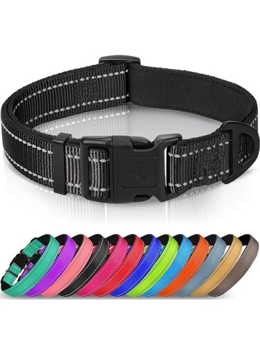 Joytale Dog Collar, Reflective Padded Neoprene Pet Collar, Adjustable Nylon Collars for Extra Small and Puppy Dogs, XS, Black