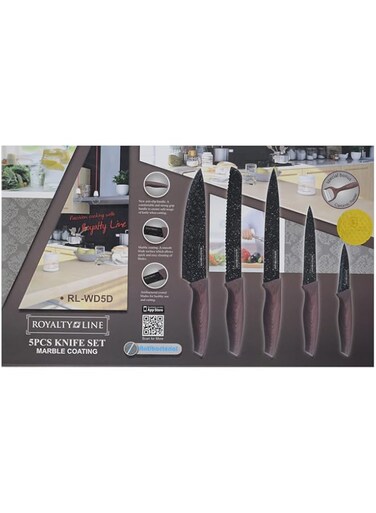 5 Pcs of Marble Coated Kitchen Knife Set with a Special Bonus