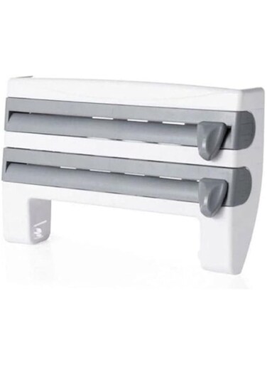Dubai Gallery Mulifunction Kitchen Cling Film Sauce Bottle Storage Rack Wall Roll Paper Hanging Towel Holder Rack Paper Aluminium Foil Hook White-Grey