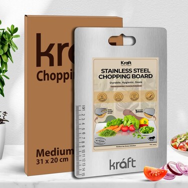 Stainless Steel Chopping Board for Kitchen - 31L x 20W cm, Space Saving Compact Design, Fruit Chopper, Meat Cutting Board, Vegetable Cutter Board, Heavy Duty, Rust Proof - Small Size