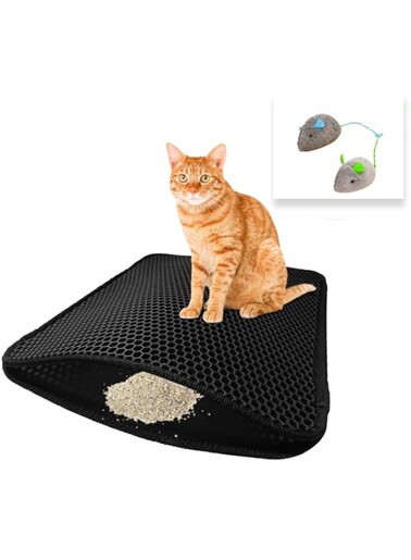 Nadino's Cat Litter Mat &ndash; Anti Tracking Cat Litter Trap Mat Waterproof &amp; Washable Cat Litter Rug Urine Proof Trapping Mat with two Mini Mouse Toys (40x50cm)