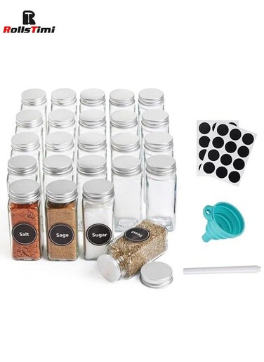 Buy 24-Piece Glass Spice Jar Set With Labels Multicolour