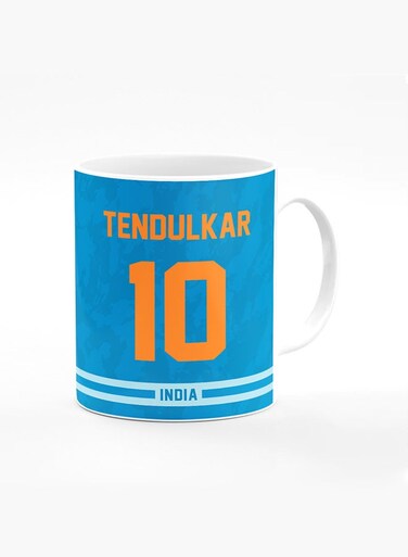 Designer Printed Coffee Mug with Heavy Duty Handle 11oz Ceramic Personalised Gift Mugs Cup [Microwave Safe &amp; Dishwasher Proof ] - Cricket Player - Sachin Tendulkar, Jersey Number - 10