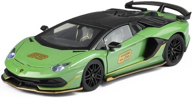Lamborghini Official Licensed Aventador SVJ 63 Roadster Die-Cast Model Car - 1:18 Scale Replica with Bull &amp; Shield Logo, Opening Doors, LED Lights &amp; Realistic Sound for Adults &amp; Kids (Green)
