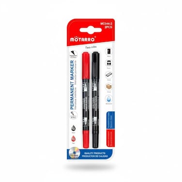 MOTARRO Permanent Marker MC044-2, Fine Tip, Red &amp; Black Ink, Quick Dry, Waterproof &amp; Fade Resistant &ndash; Ideal for Office, School, Home &amp; Industrial Use