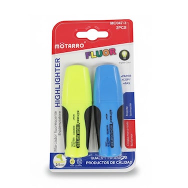 MOTARRO Mini Highlighter Set, 2 Pcs (MC047-3) &ndash; Pastel &amp; Fluorescent Text Markers, Yellow &amp; Blue