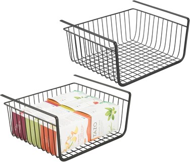 AL ARQAM Household Metal Under Shelf Hanging Storage Bin Basket with Open Front for Organizing Kitchen Cabinets, Cupboards, Pantries, Shelves - Medium, 2 Pack - Black