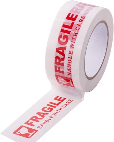 Fragile Tape Roll 5 cm Width x 66 meters Length, Strong Adhesive Red Fragile Handle with Care Warning Packing Tape for Shipping and Moving