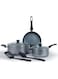DELICI 7-piece Non-Stick Aluminium Cookware Set With Durable Hammertone Exterior, 5-layer Super Granite Coating, Tempered Glass Lids, Heat-Resistant Handles And knob, 2pcs Nylon Spatula (ACS7HE)