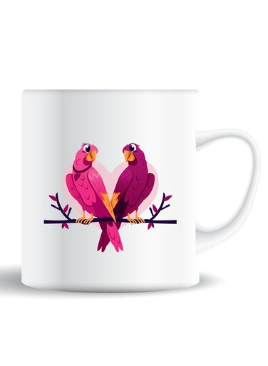 Premium Quality Two Sided Printed Coffee Mug Tea Cup Love Birds For Home Office, Kids Men Women